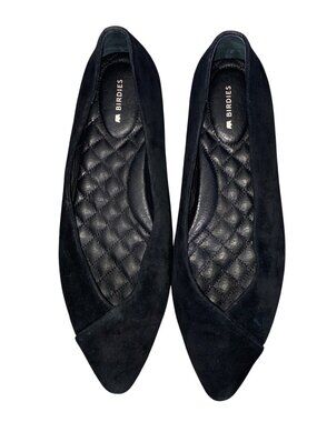 Birdies Black Suede Quilted Insole Pointed Toe Flats Size 8 Womens Shoes
